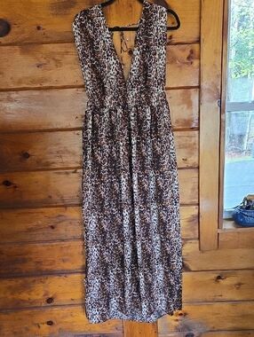 Leopard Print Sleeveless Swim Coverup Maxi Dress - Brown/Black